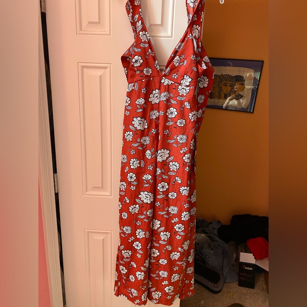 Boohoo floral red/black jumpsuit